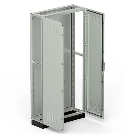 Slobodnostojeći razvodni orman IP31 (dvokrilni), 2200x1120x400 mm, vrata sa otvorima za ventilaciju, RAL 7035, sa postoljem visine 100 mm, RAL 9005