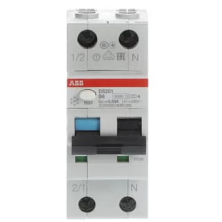 DS201 B6 A30, Diferencijalna automatska zaštitna (FID) sklopka, B-karakteristika, 6A, 30mA, 2 modula, Icn=6kA, Icu=10kA, tip A